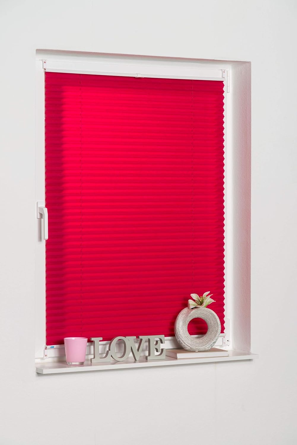 K-home Klemmfix-Plissee Fuchsia 90 x 130 cm (B x L) Lichtschutz +++ Moderne Crushed Optik +++ 90 x 1