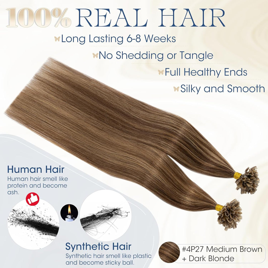 Elailite U-Tip Echthaar Bonding Extensions Keratin Haarverlängerung Haar für Mädchen 100 Strähnen 40