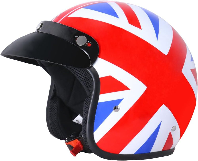 Zorax ZOR 604 Union Jack XL (61-62cm) Offenes Gesicht Motorradhelm Jethelm Damen und Herren Rollerhe