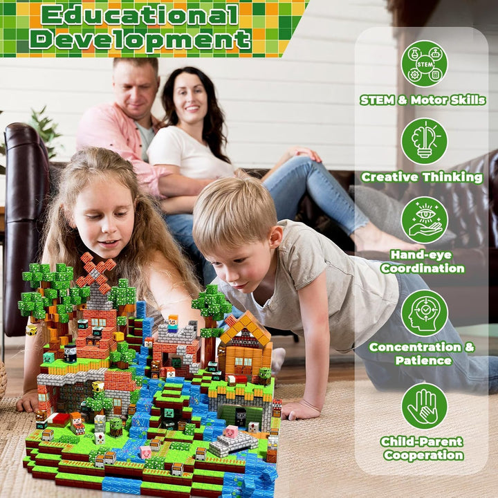 Goody King Magnetische Bausteine 300 Teile Set: Magnetbausteine Wald-Bibliothek Thema mit Tieren &amp; S