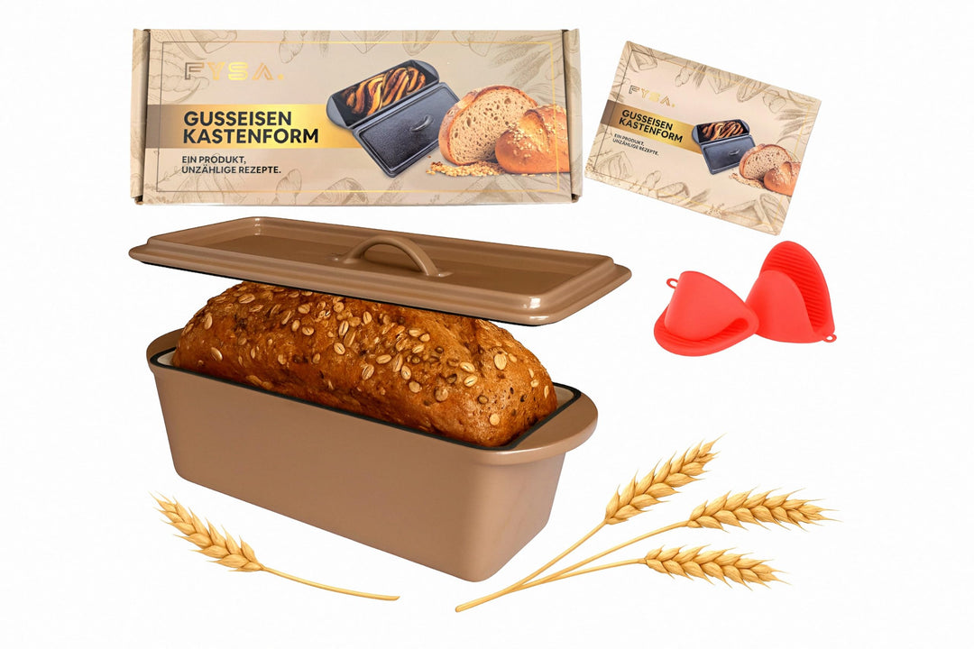 Brotbackform mit Deckel Gusseisen 3L – 28cm – Rechteckiger Bräter für Kastenbrot & Sauerteig – Email