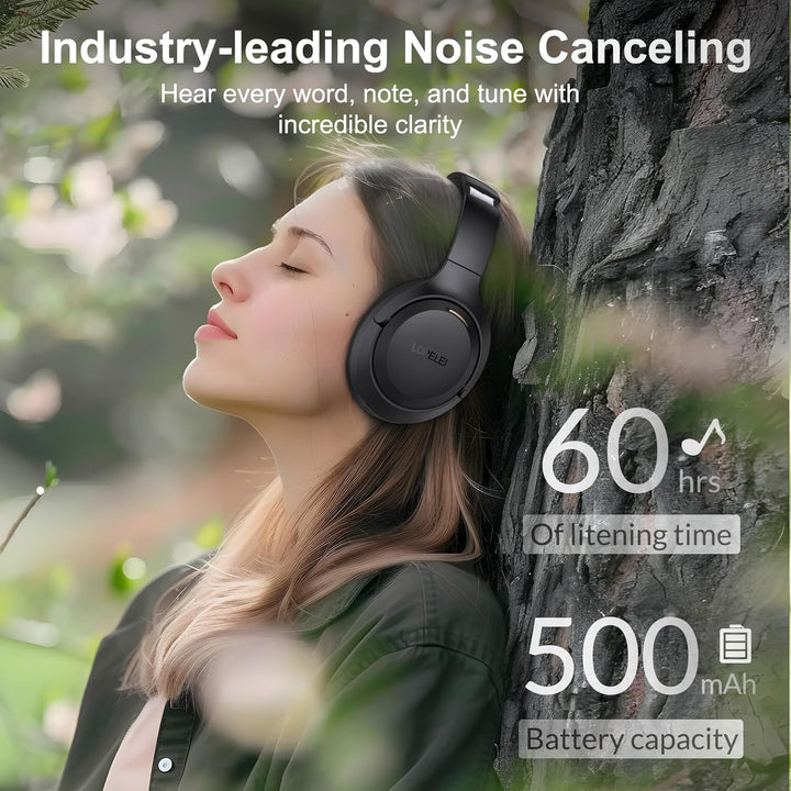LORELEI QC60 Hybrid Active Noise Cancenlling Headphones,Wireless Over Ear Bluetooth Headsets with Mi