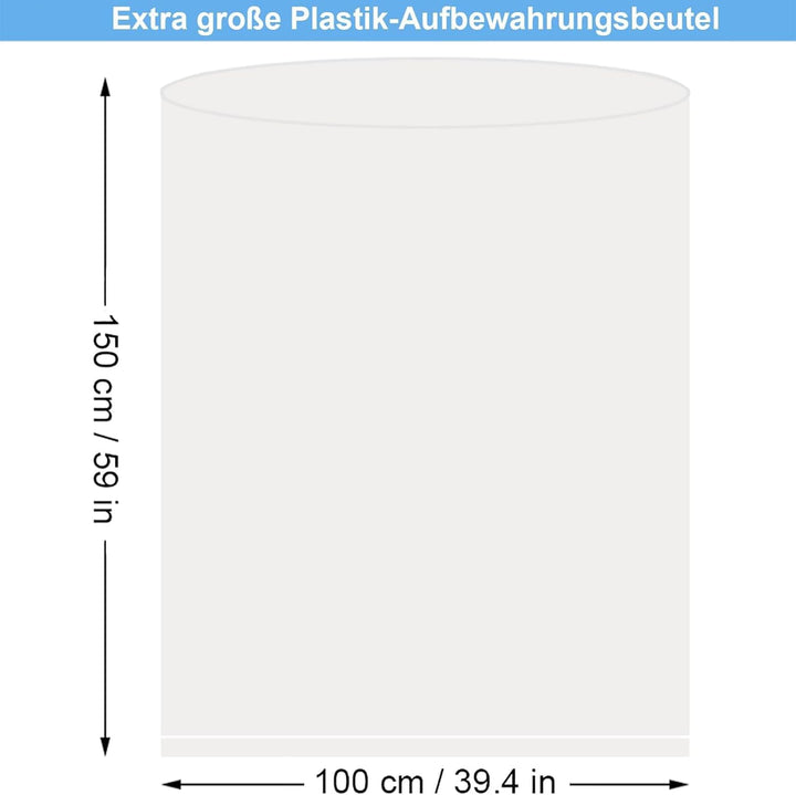 10 Stück extra grosse durchsichtige Aufbewahrungsbeutel, 100 x 150 cm grosse Plastiktüten, wiederver