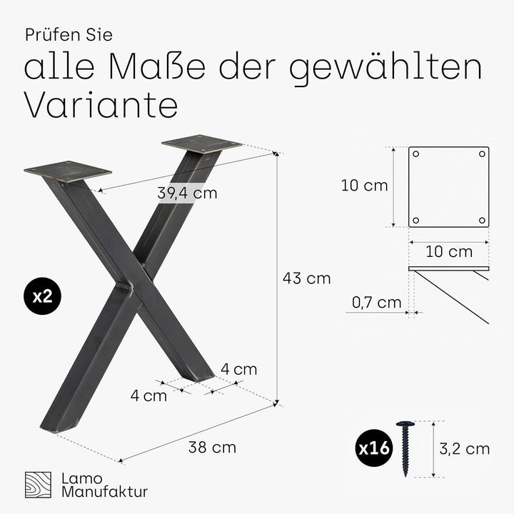 LAMO Manufaktur Tischbeine für Sitzbank, Couchtisch, Beistelltisch, Mark | Vierkantprofil 40x40 mm,