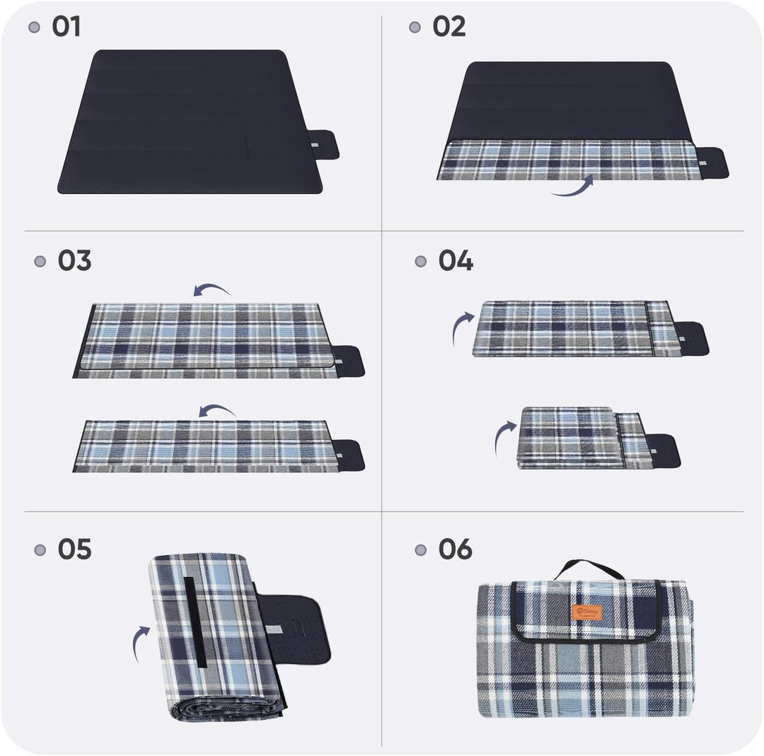 Sekey Picknickdecke Wasserdicht 200x200 cm, Karierte Stranddecke Sandfrei, 3-Schicht Struktur, Gepol