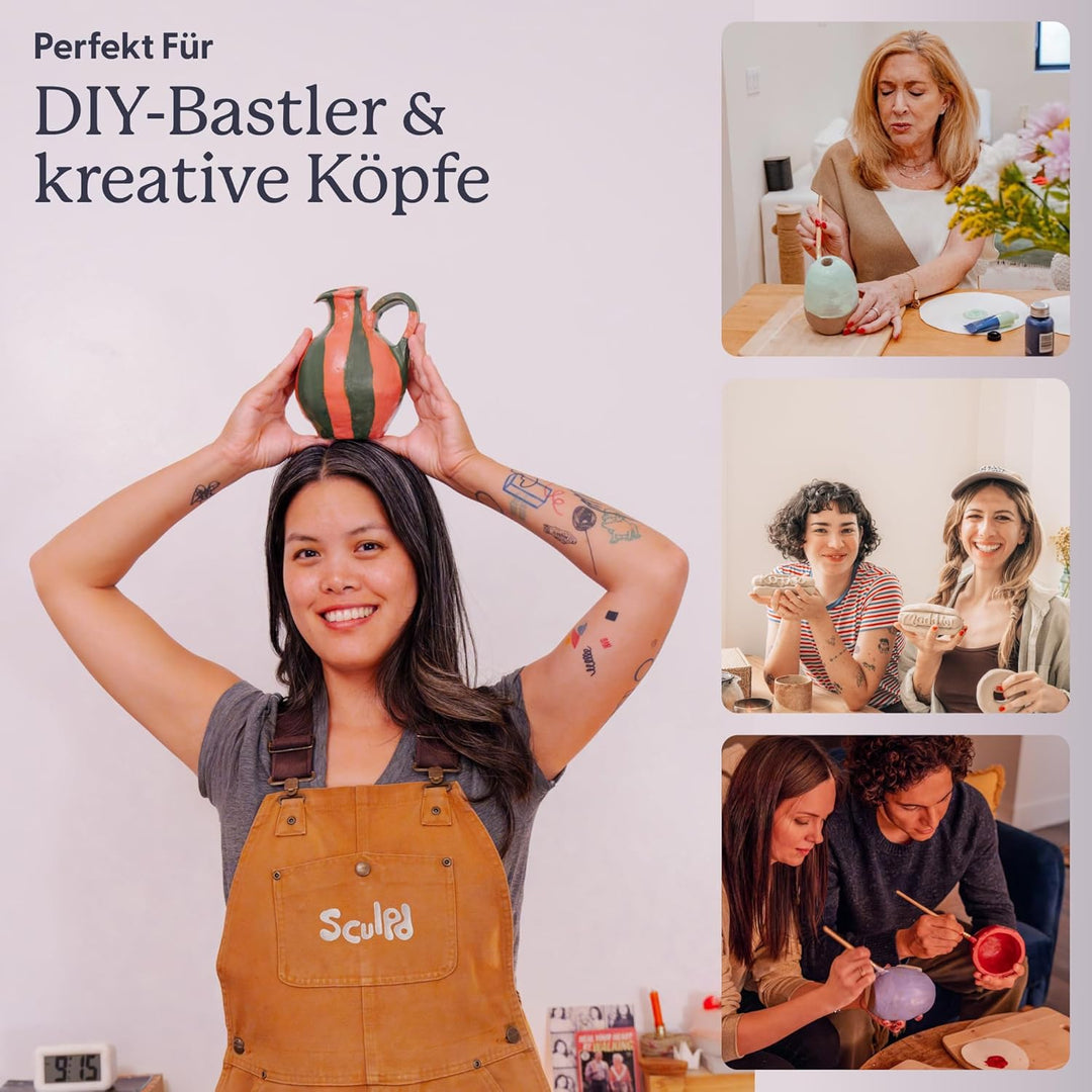 Sculpd Pottery Starter Kit – Komplettes Anfängerset aus luftgetrocknetem Ton + Malen für 2 Erwachsen