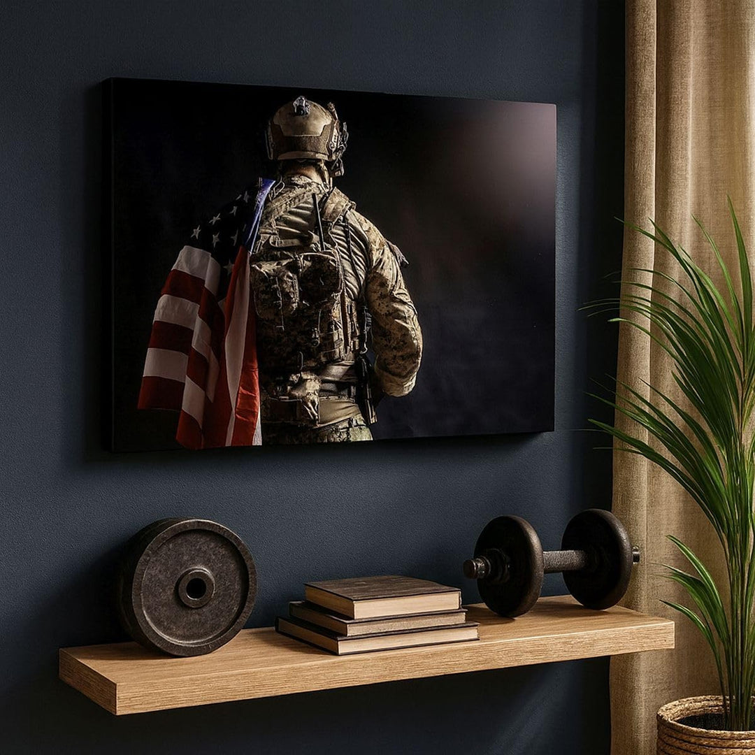 Bilder auf Leinwand 100x70cm Leinwandbild mit Rahmen Soldat Armee Gross Wanddeko Bild Schlafzimmer K