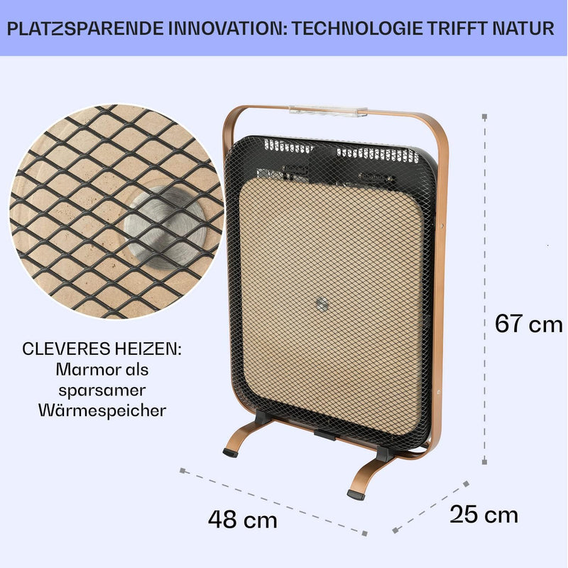 Klarstein HeatPal Marble Blackline Infrarot-Heizung mit Thermostat - mobiles Heizgerät, Standheizger