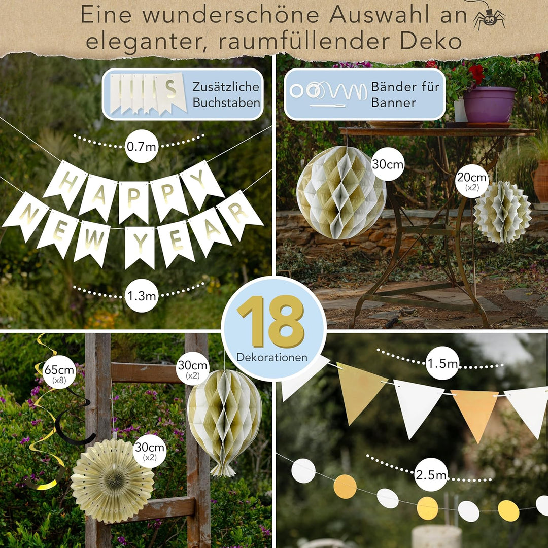 Premium Wiederverwendbare Geburtstagsdeko Frauen Mann - Weiss Gold Deko Geburtstag Frau Mann / Party