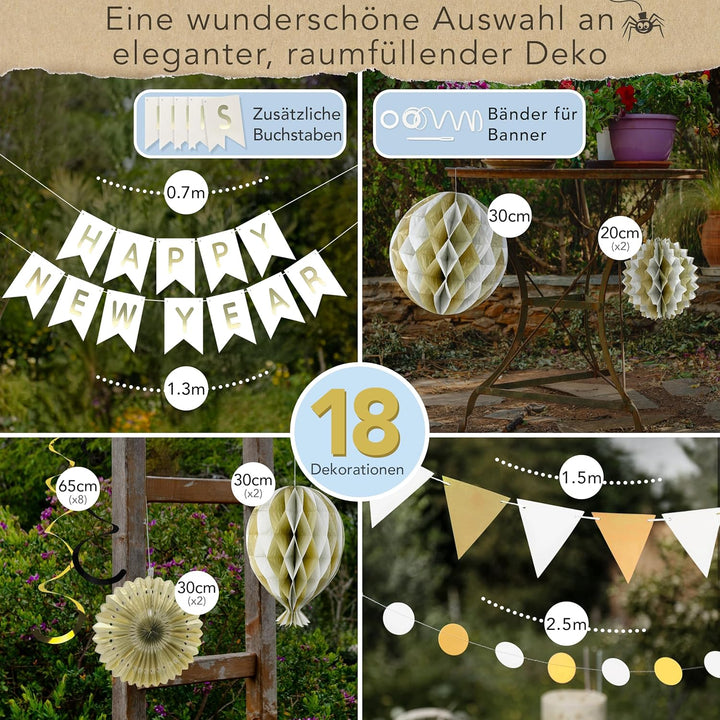 Premium Wiederverwendbare Geburtstagsdeko Frauen Mann - Weiss Gold Deko Geburtstag Frau Mann / Party