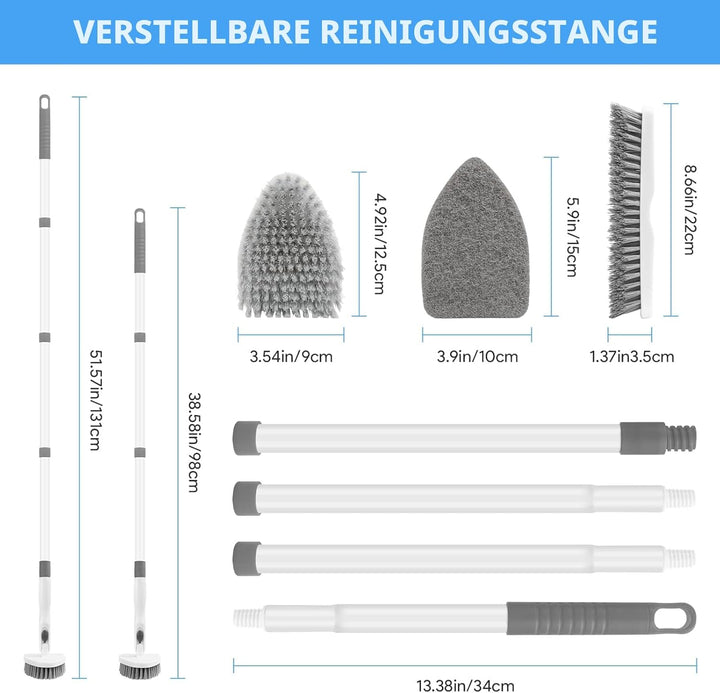 3 in 1 Schrubber mit Stiel, Scrubber Dusche Reinigungsbürste 130.81CM Abnehmbarer Langer Griff steif