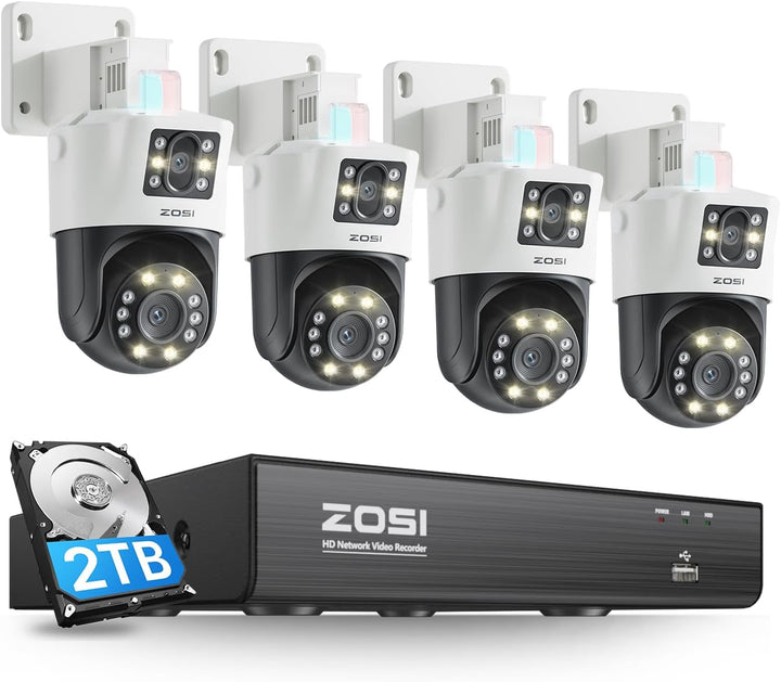 ZOSI Dual-Lens PoE Outdoor Überwachungskamera Set mit AI Personen/Fahrzeugerkennung, 8CH 4K 2TB NVR