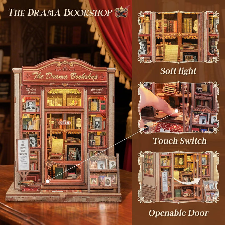 CUTEBEE Book Nook Kit – DIY Puppenhaus, Miniatur Haus Selber Bauen für Erwachsene mit LED Beleuchtun