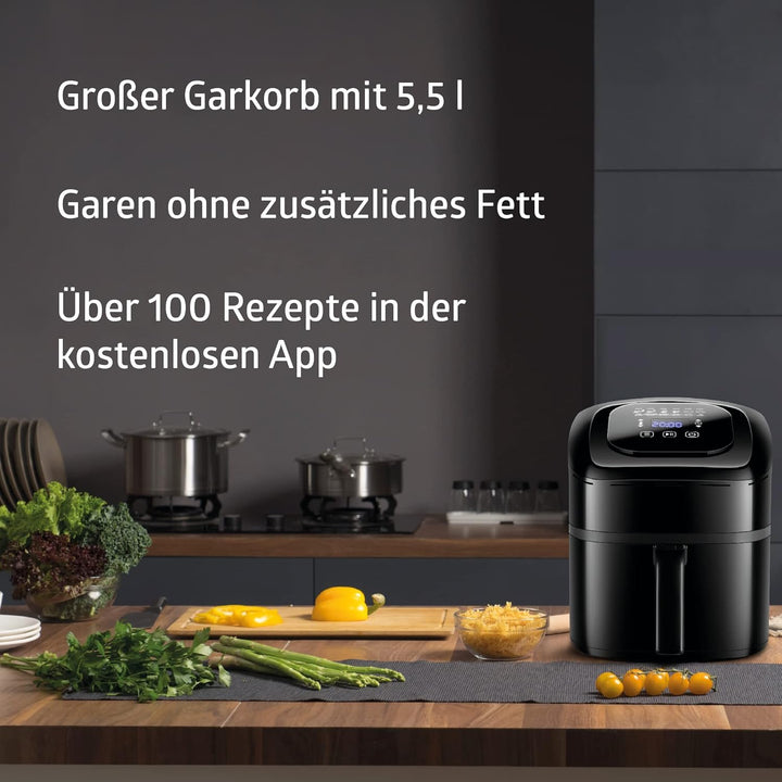 Smarte WLAN Heissluftfritteuse mit 5,5 Litern Füllvolumen – Smart Fryer mit automatischer Temperatur