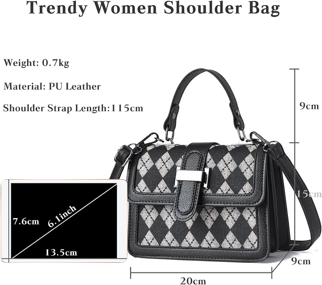 FANDARE Mode Damen Handtasche Schultertasche PU-Leder Tragetasche Schachbrett Umhängetasche Wasserdi