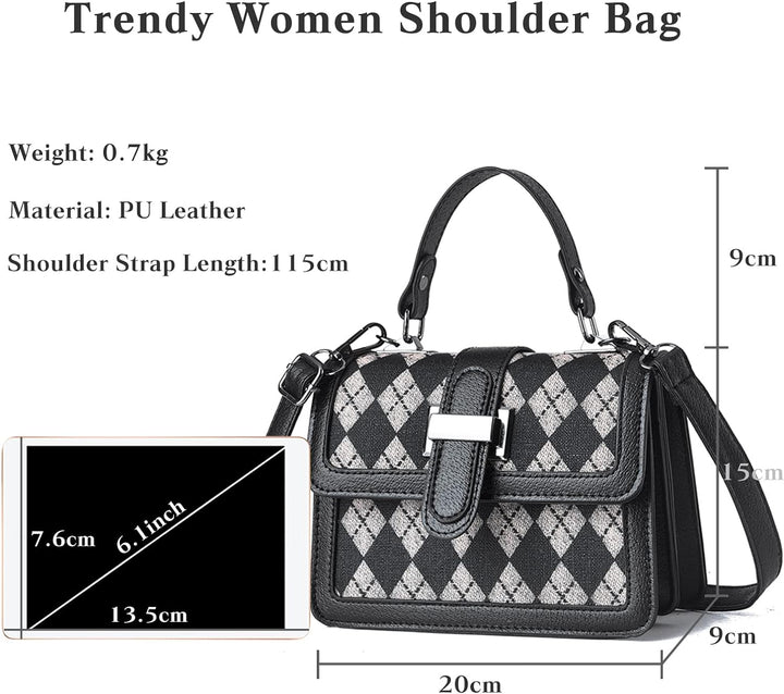 FANDARE Mode Damen Handtasche Schultertasche PU-Leder Tragetasche Schachbrett Umhängetasche Wasserdi