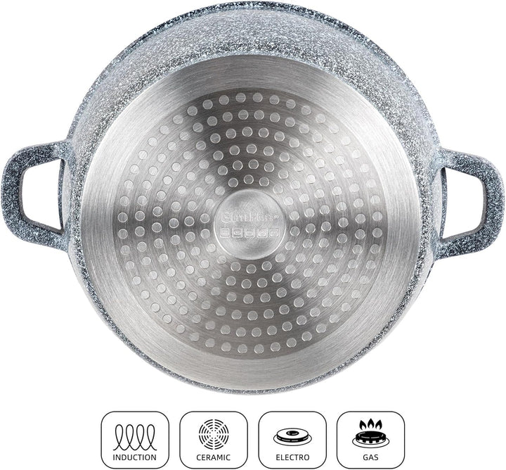 EliteHoff Kochtopf Set Induktion, Topf aus Aluminiumguss mit Antihaftbeschichtung, Topfset mit Glasd