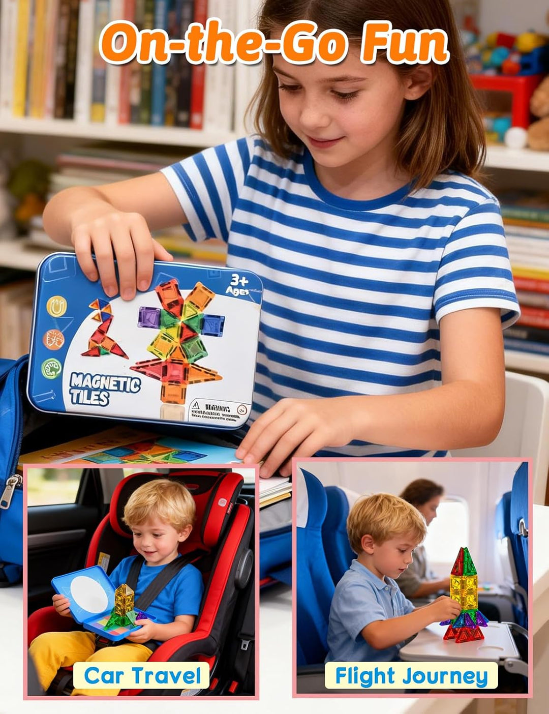 Magnetische Fliesen 42 Stück, Mini Magnetbausteine ReiseSet, Magnetbausteine für Kinder Kreatives Sp