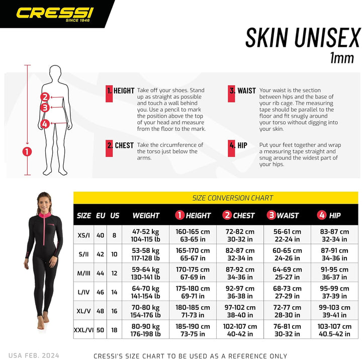 Cressi Skin 1mm - Superelastischen Anzug aus 86% Polyester / 14% Elasthan Schwarz/Rosa 4/L, Schwarz/