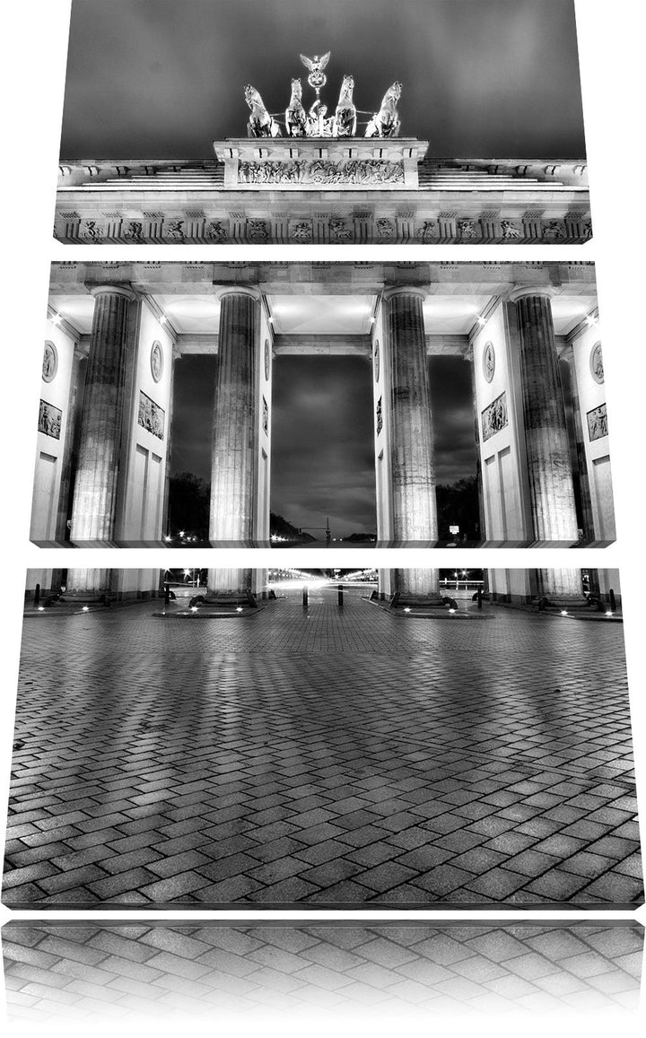 Pixxprint Monocrome, erleuchtetes Brandenburger Tor 3-Teiler Leinwandbild 120x80 Bild auf Leinwand