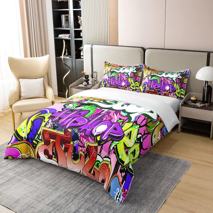 100% Bio Baumwolle Graffiti Bettbezug 135x200 für Kinder,Tie Dye Bettwäsche Set,Hip Hop Tröster Bezu
