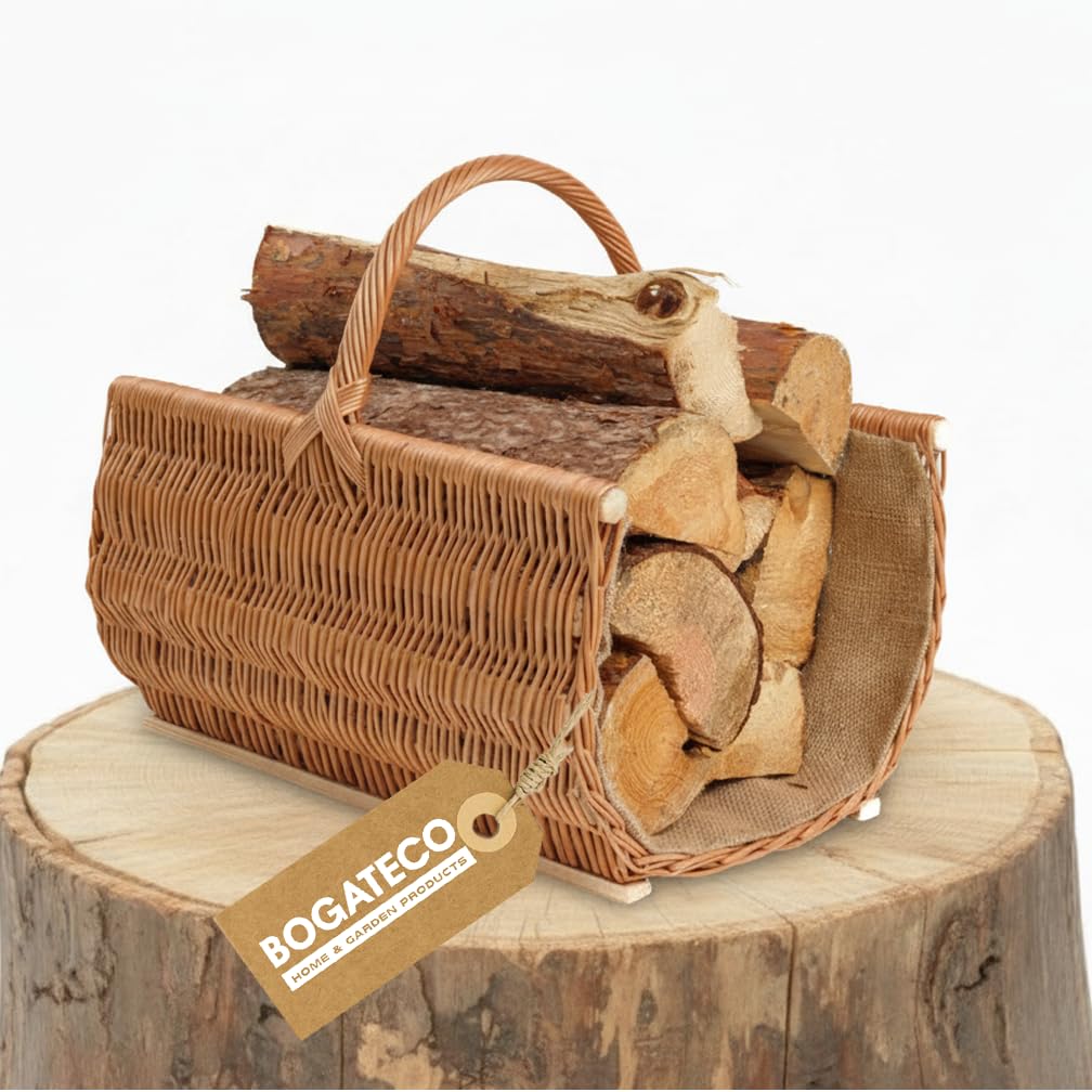 BOGATECO Weidenkorb mit Griff | Kaminkorb 50X35X25 | Handgewebt | Holzkorb mit Verstärkung 50 x 25 x