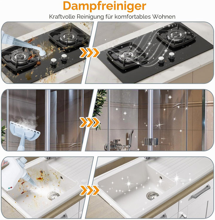 Dampfreiniger Hand, Elektrischer Dampfreiniger Handgerät mit 10 Zubehör, 3,2 Bar &amp; 1000W Dampfreinig