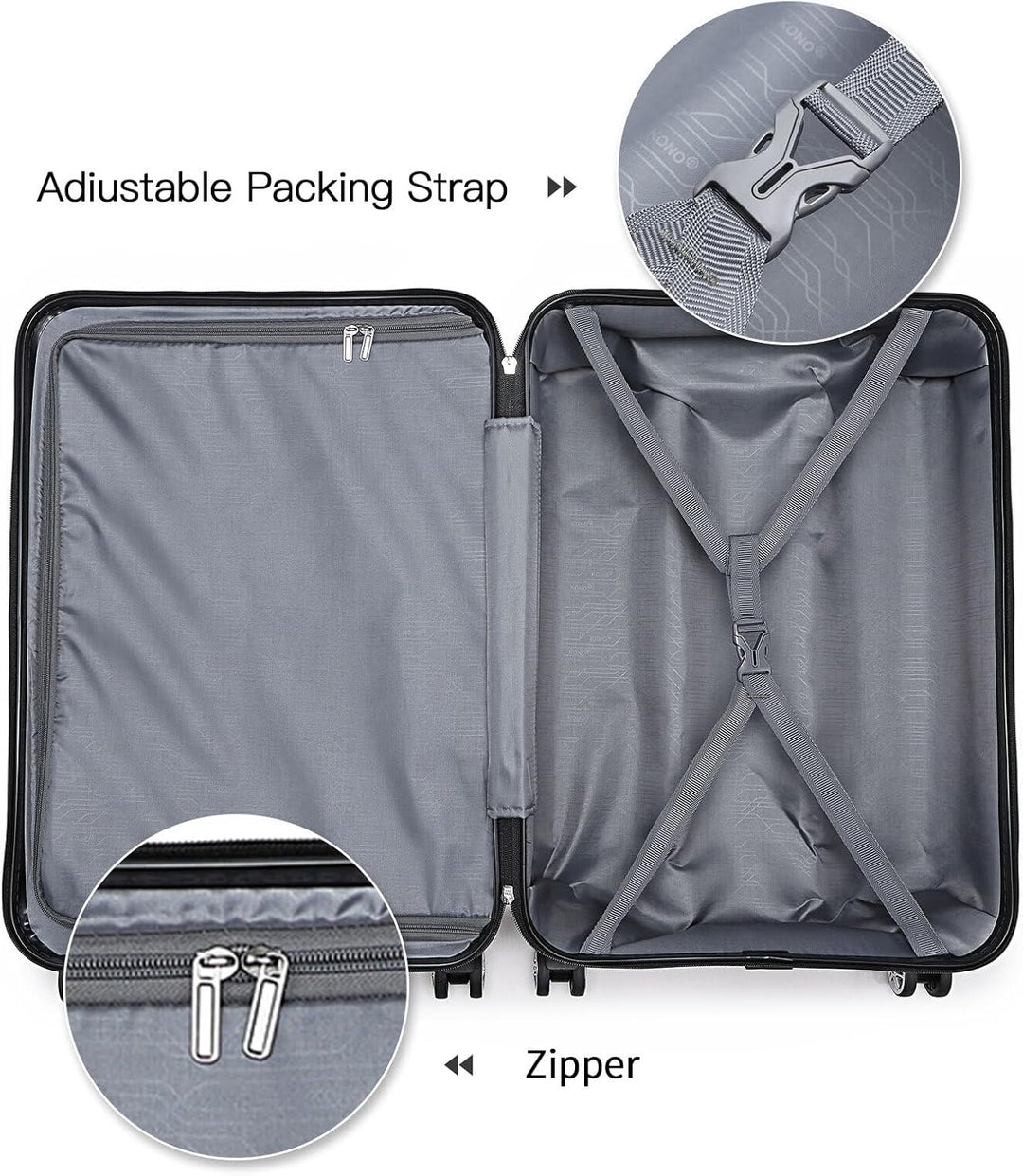 Kono ABS Kabinenkoffer, Hartschale, leicht, 55 cm, Handgepäck, mit Schloss TSA, 38 l Dunkelblau, Dun