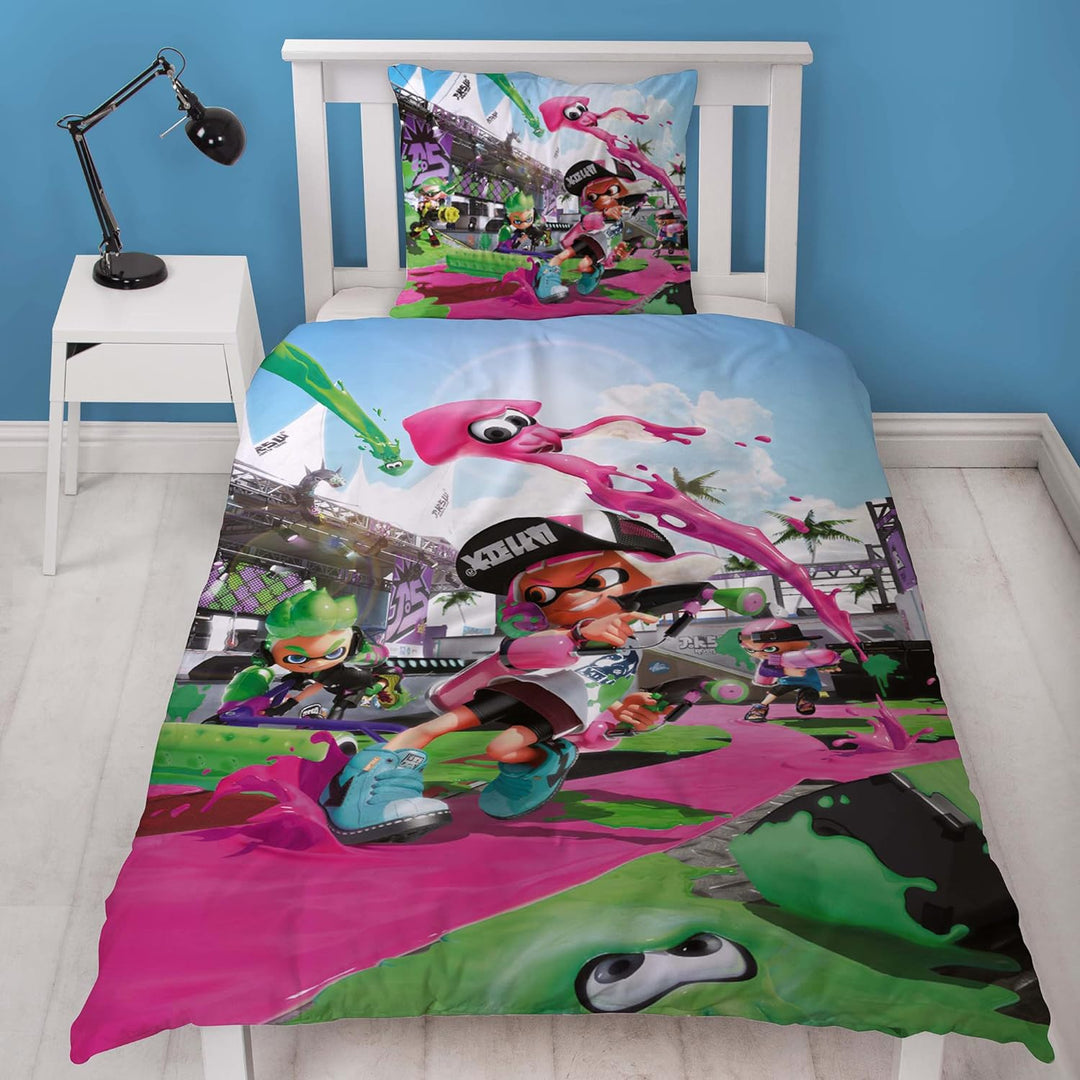 Splatoon 2 Wende-Bettwäsche Group 135 x 200 cm + 80 x 80 cm 100% Baumwolle Renforcé-Linon-Qualität K