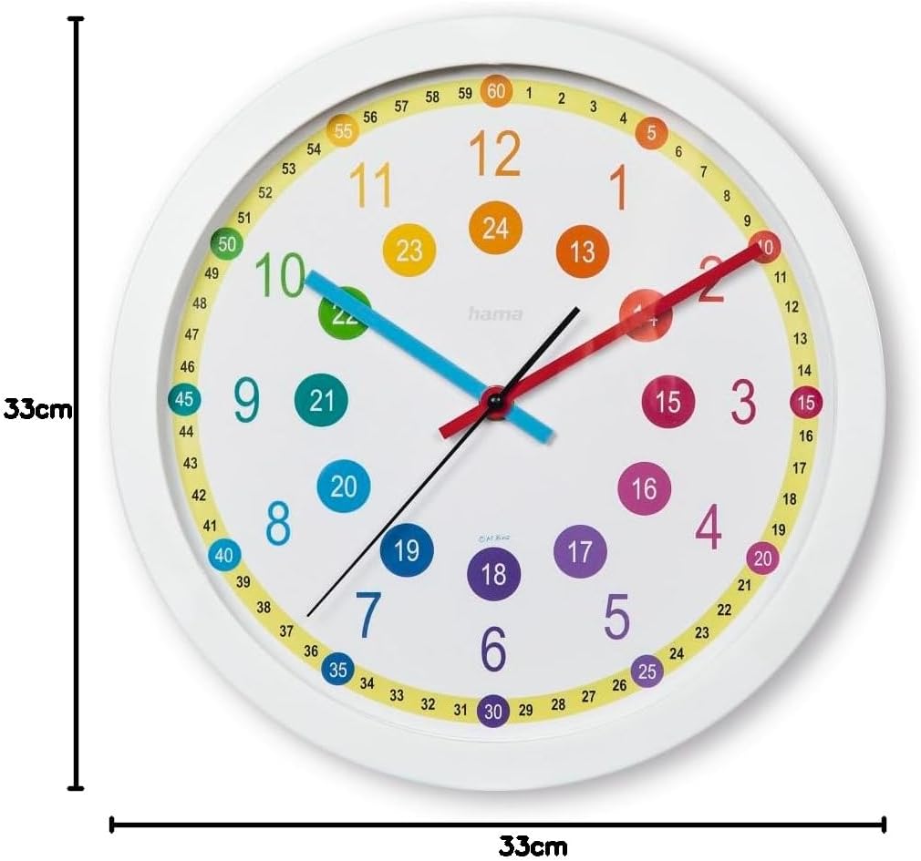 Hama Kinder-Wanduhr Sal, ohne Ticken, für Kinderzimmer, analog, Ø 30 cm, Bunt Nachfolger, Nachfolger