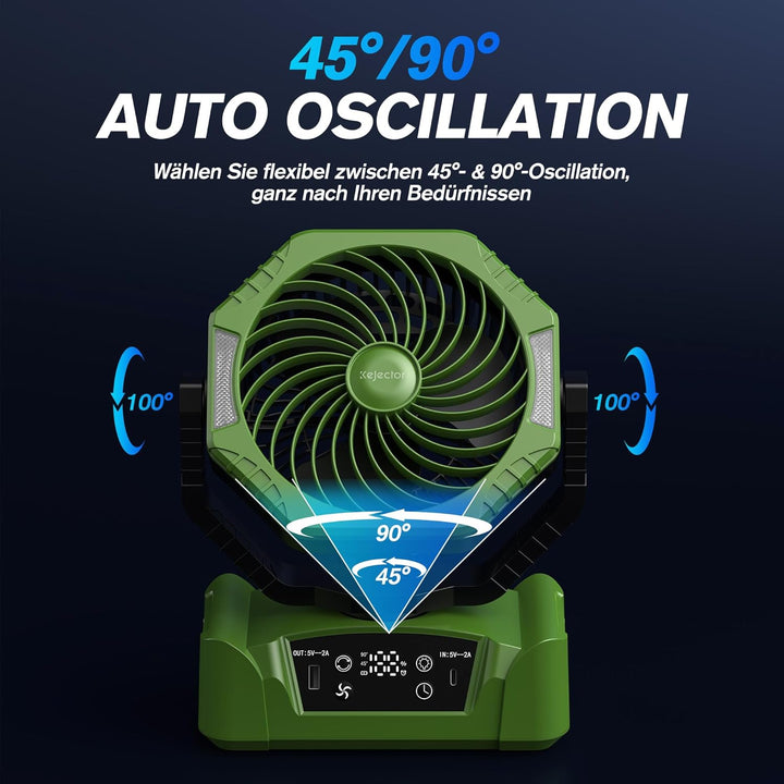 Kejector Akku Ventilator Camping 24000mAh USB Ventilator mit Licht Digitalanzeige Tischventilator mi