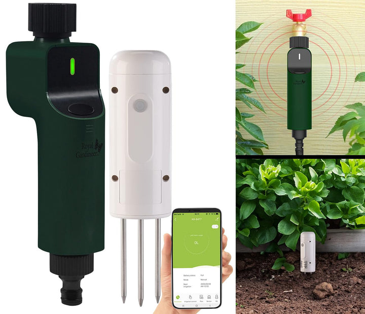 Luminea Home Control Ventil: ZigBee-Bewässerungscomputer + Boden-Feuchtigkeits- & Temperatursensor (