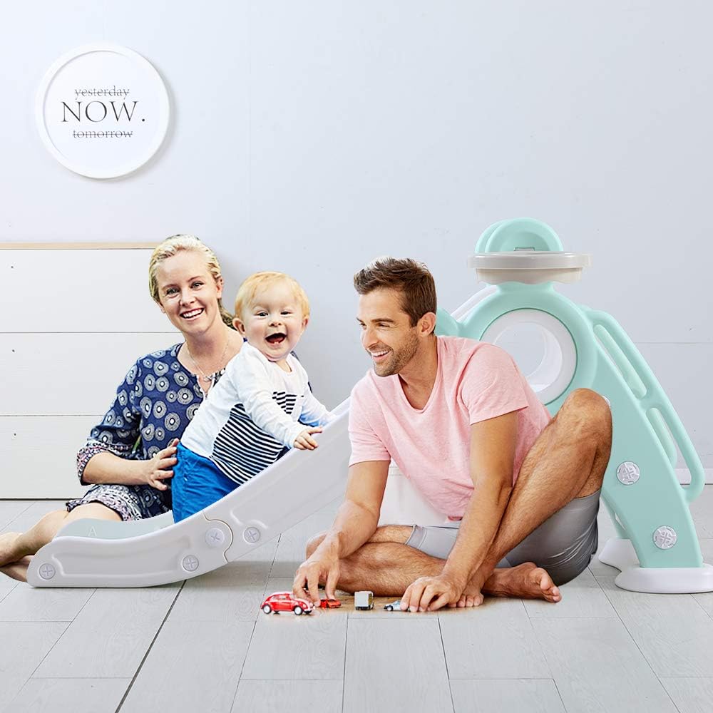 YOLEO Rutsche, Kinder Fun-Slide mit Basketballkorb, Faltbar Kinderrutsche, Gartenrutsche Kleinkinder