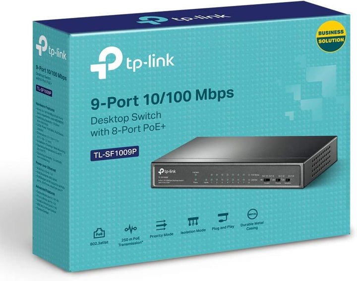TP-Link TL-SF1009P 9-Port Fast Ethernet PoE Switch mit 8 PoE+ Ports(65 Watt, geschirmte RJ-45 Ports,
