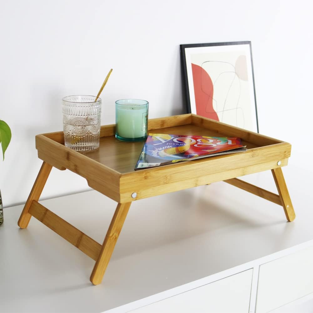 Bambus Frühstückstabletts Mit Klappbaren Beinen Portable Bett Tablett Tisch Snack Servierplatten Tab