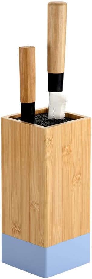 KESPER | Messerblock, Material: Bambus, Kunststoff, Masse: 10 x 10 cm, H: 23 cm, Farbe: Braun, Blau