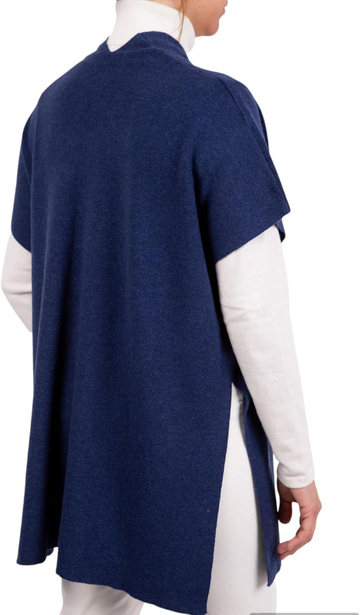 Mantel aus Kaschmir-Mischgewebe für Damen, hergestellt in Italien, Merinowolle Kaschmir, Schwarz, Be