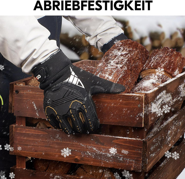 Vgo... 1 Paar Winter Mechaniker Arbeitshandschuhe, 32°F/0℃ kältefest, wasserdicht, stossfest, strapa