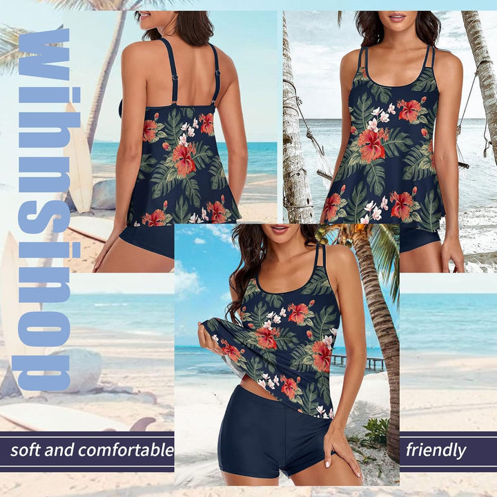 wihnsinop Tankini Damen Bauchweg Bademode Set Damen Freizeit Tankini Badeanzug Zweiteiler Tankinis S