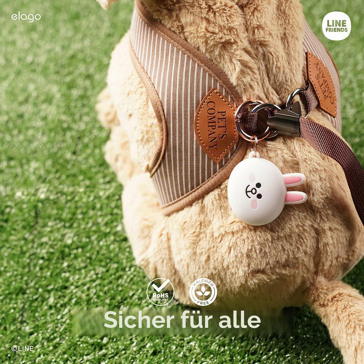 elago I LINE Friends Silikon Hülle Kompatibel met für Apple AirTag 2 & 1 Gen - Voller Schutz, Inklus