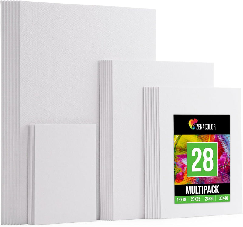 Zenacolor Leinwand Set 28 Stück - Leinwand Zum Bemalen Gross - Canvas Multi-Grössen 30x40 (A3), 24x4