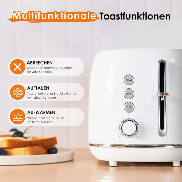 Fab by Kitchen in the box Toaster 2 Scheiben, Retro Toaster aus Edelstahl mit breiten Schlitzen und
