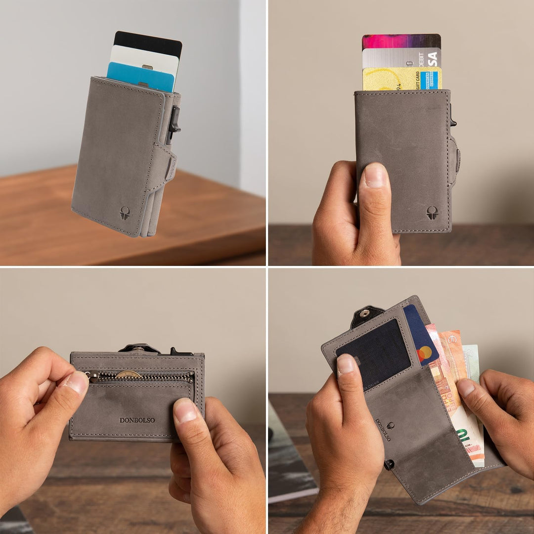 DONBOLSO Wallet Flip - Slim Wallet mit Flipcase - Leder Geldbeutel mit RFID Schutz - Schmale Geldbör