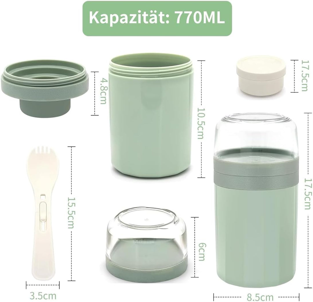 2 Stück Müslibecher To Go mit Löffel, 700ml Joghurtbecher To Go, 2-Schicht-Design, Auslaufsicherer,