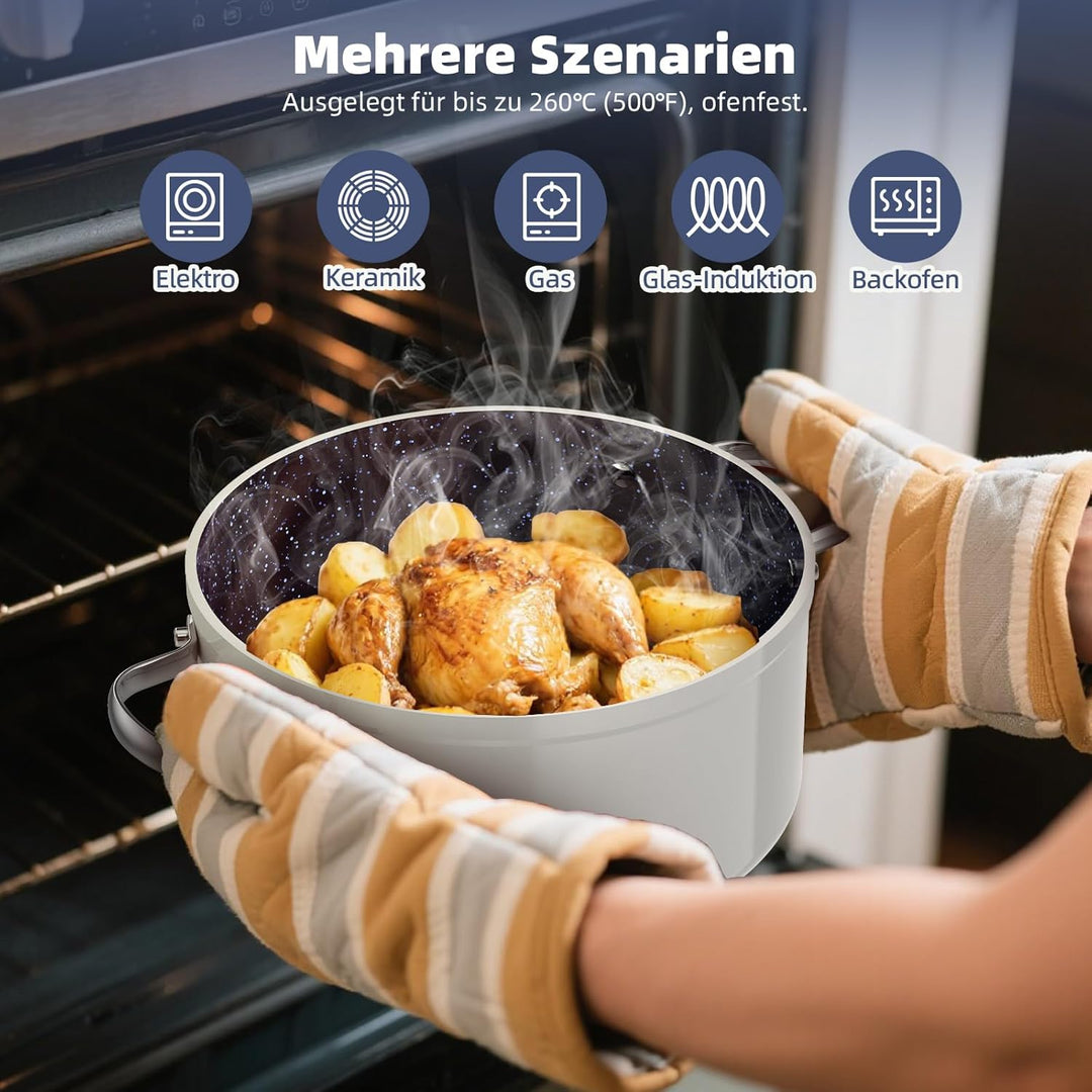 Nuwave Topfsets Pfannenset 12-Teilig Antihaft- Keramik von G10 Duralon Blue, Kochtöpfe mit Topfdecke