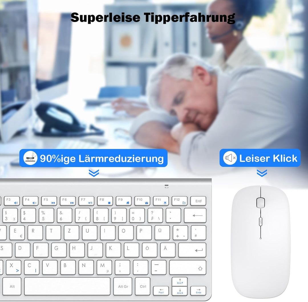PINKCAT Mini Tastatur Maus Set Kabellos 2.4 GHz Kabellose Tastatur und Maus Ergonomisch Slim Tastatu