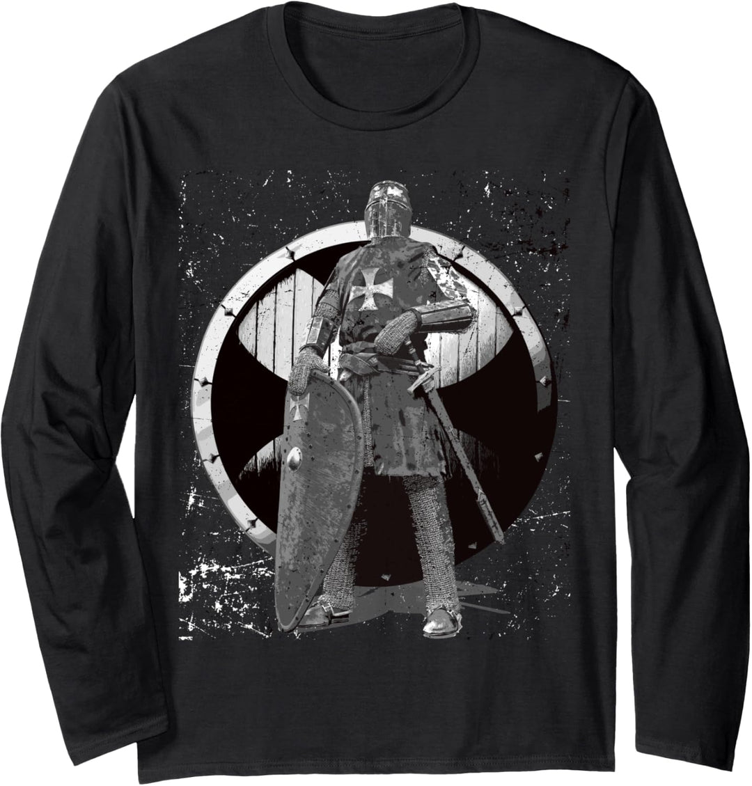Deus Vult Gott Will Es Templer Kreuzzug Mittelalter Ritter Langarmshirt