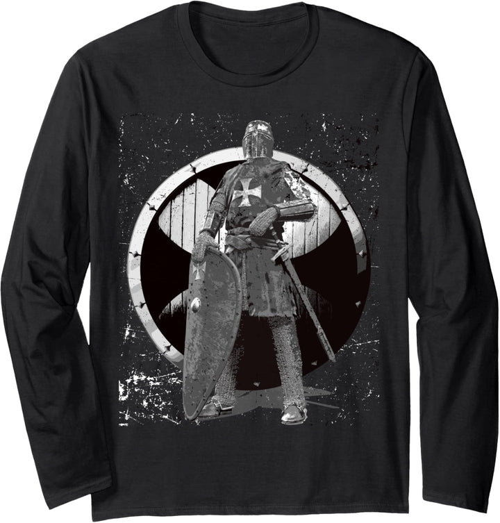 Deus Vult Gott Will Es Templer Kreuzzug Mittelalter Ritter Langarmshirt