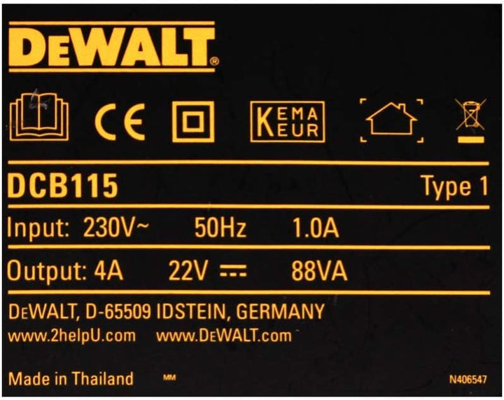 DEWALT DCB184 5,0 Ah 18 V XR Lithium-Ionen-Akku + DCB115 Ladegerät, Gelb Werkzeugakkus