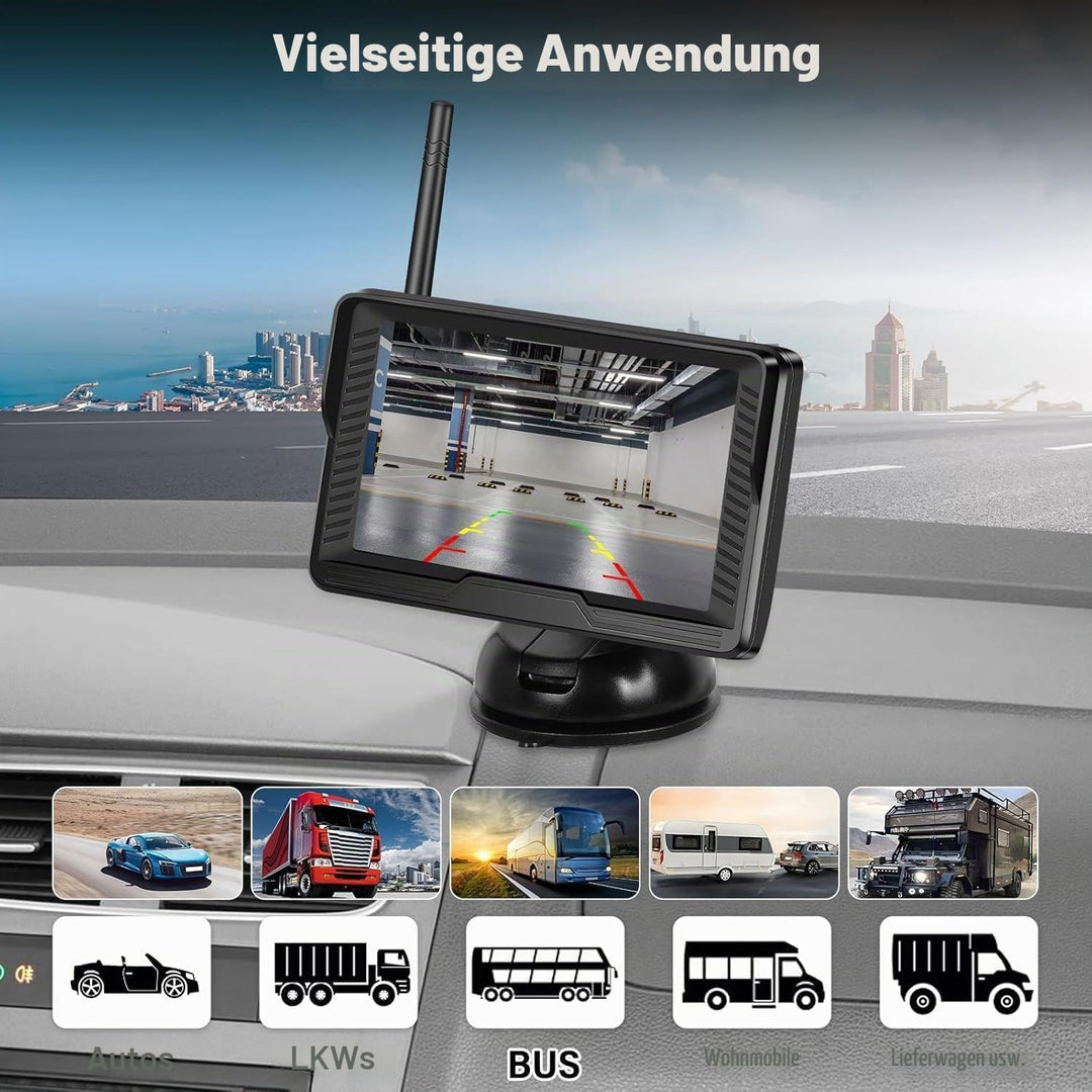 Wireless Digitales drahtloses Rückfahrkamera Kit mit 4,3" IPS-Bildschirm Nachtsicht IP69 wasserdicht